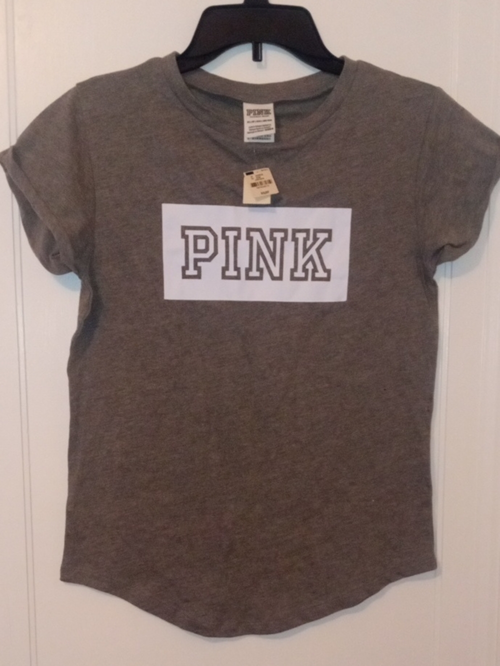 NWT PINK Victoria's Secret Gray Short-Sleeve Logo Tee, XSmall